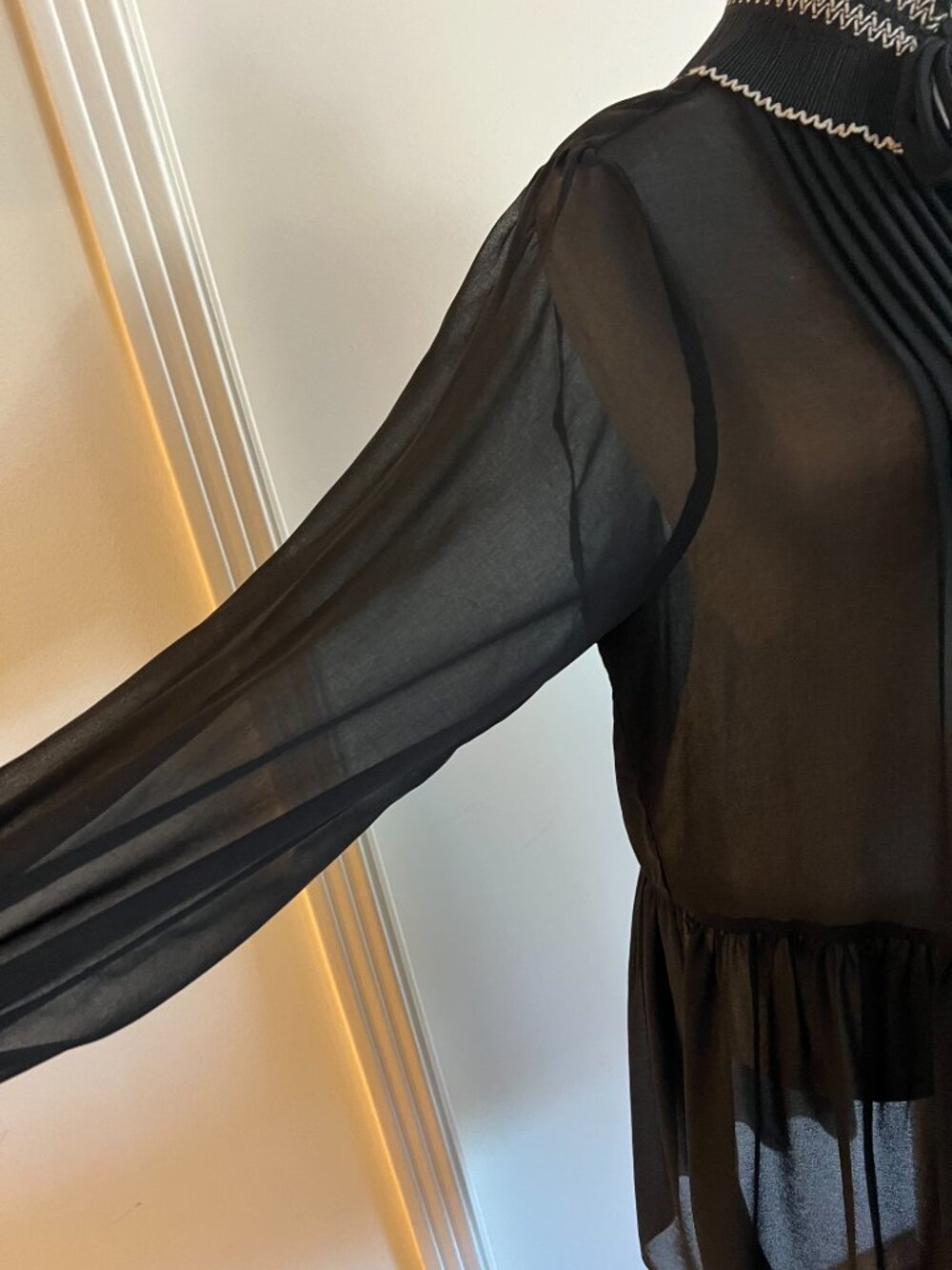 Sandro Chiffon sheer black tunic dress. - Picture 4 of 7